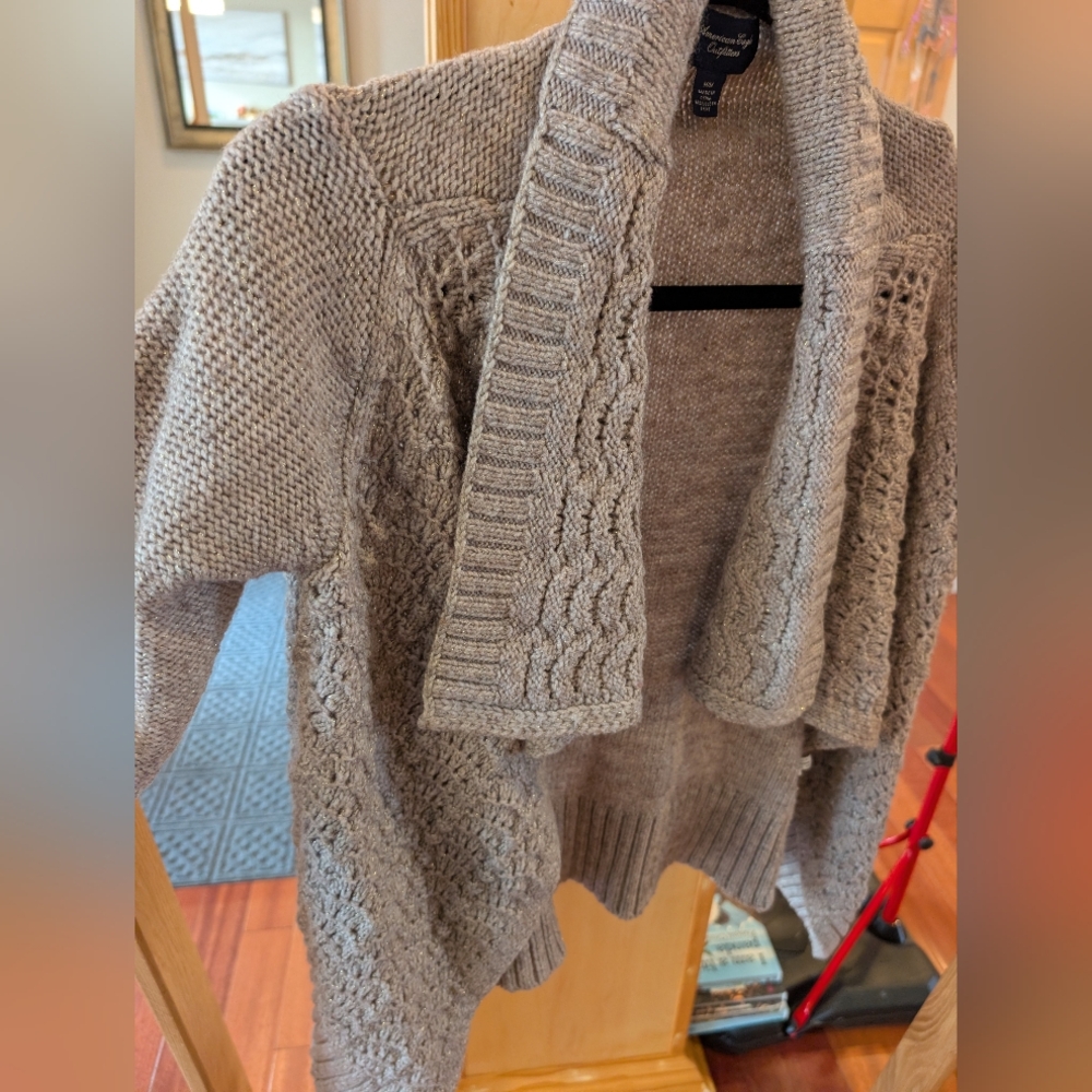 American Eagle Outfitters Taupe With Gold Accent Knit Cardigan - Picture 4 of 9